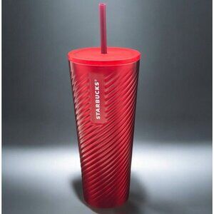 Starbucks Red Ribbon Swirl Stainless Tumbler Winter 2022 Holiday Cold Venti 24oz